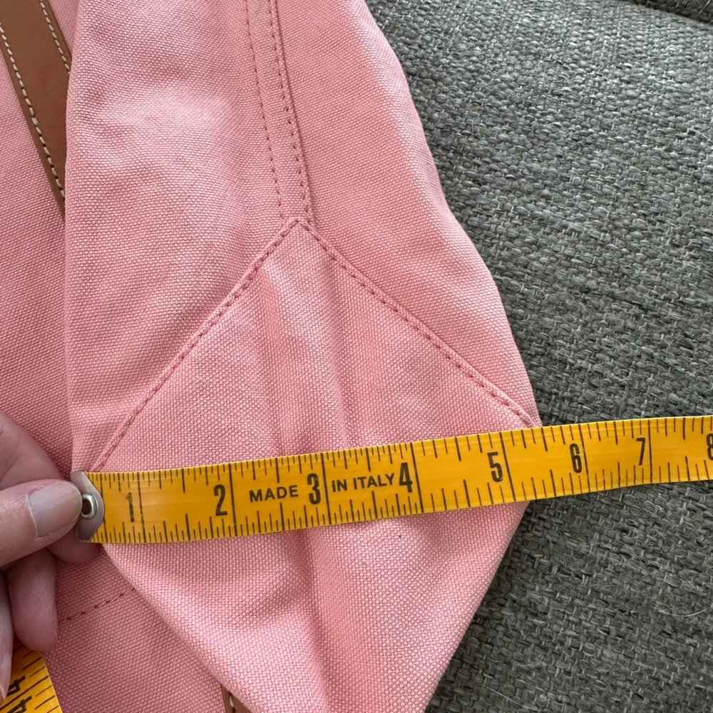 J Crew Peach Pink Gusseted Tote Bag Leather Straps and Inside Outside Pocket